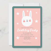 Cute Rabbit Rosa Grönt Lila Stars Birthday