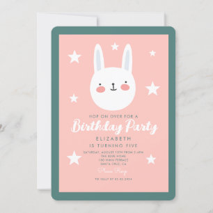 Cute Rabbit Rosa Grönt Lila Stars Birthday Inbjudningar