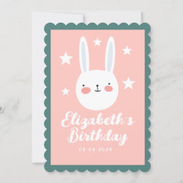 Cute Rabbit Rosa Grönt Lila Stars Birthday Inbjudningar