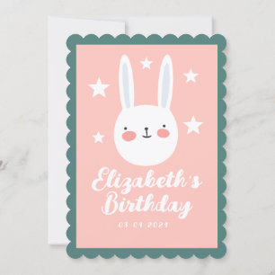 Cute Rabbit Rosa Grönt Lila Stars Birthday Inbjudningar