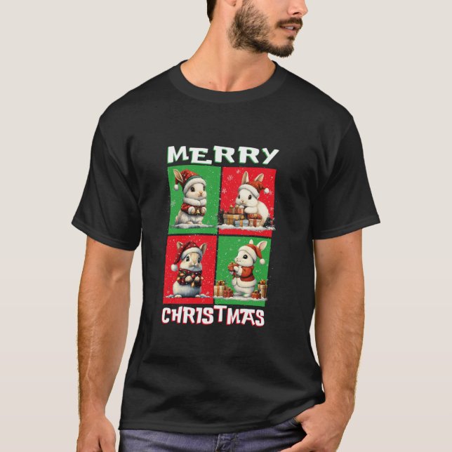 Cute Rabbit Santa Animals Älskare God jul Tr T Shirt (Framsida)