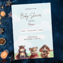 Cute Rabbit Squirrel Mouse Blue Baby Shower
