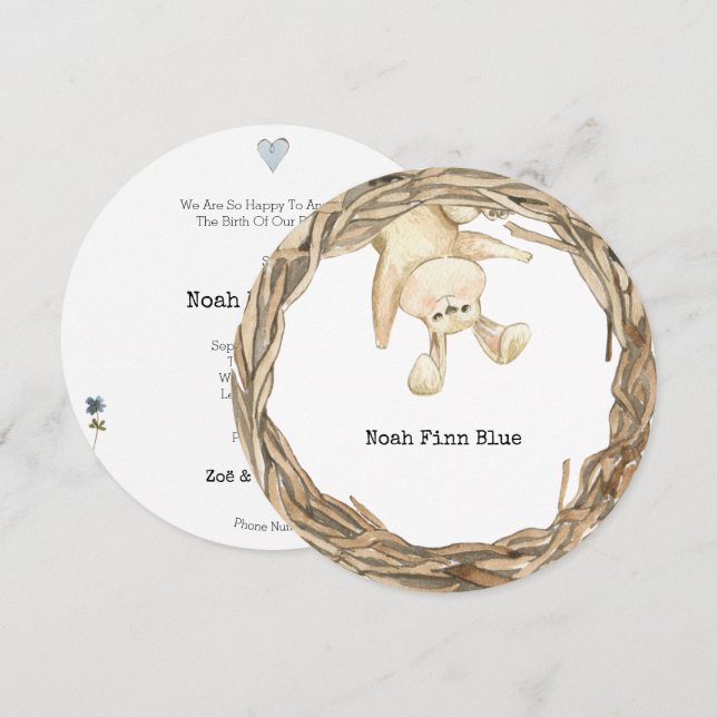 Cute Rabbit Sweet Animal Baby Announcement Card Inbjudningar (Fram/baksida)