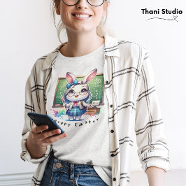 Cute Rabbit Teacher Hoppy Påsk och eget namn T Shirt