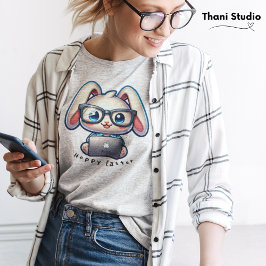 Cute Rabbit Tech Guru Hoppy Påsk och eget namn T Shirt