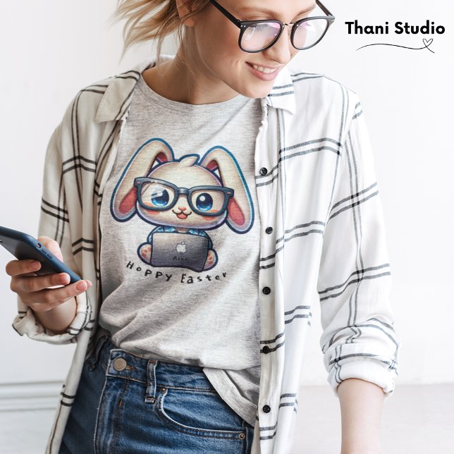 Cute Rabbit Tech Guru Hoppy Påsk och eget namn T Shirt (Skapare uppladdad)