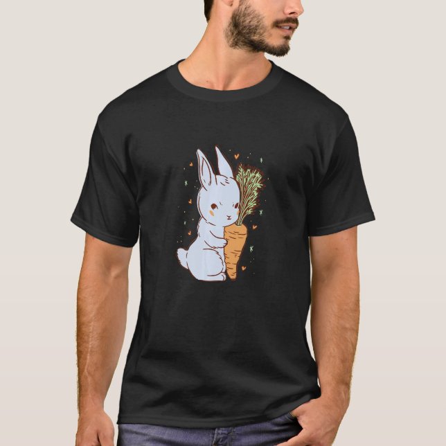 Cute rabbit that hugs a carrot with hearts Premium T Shirt (Framsida)