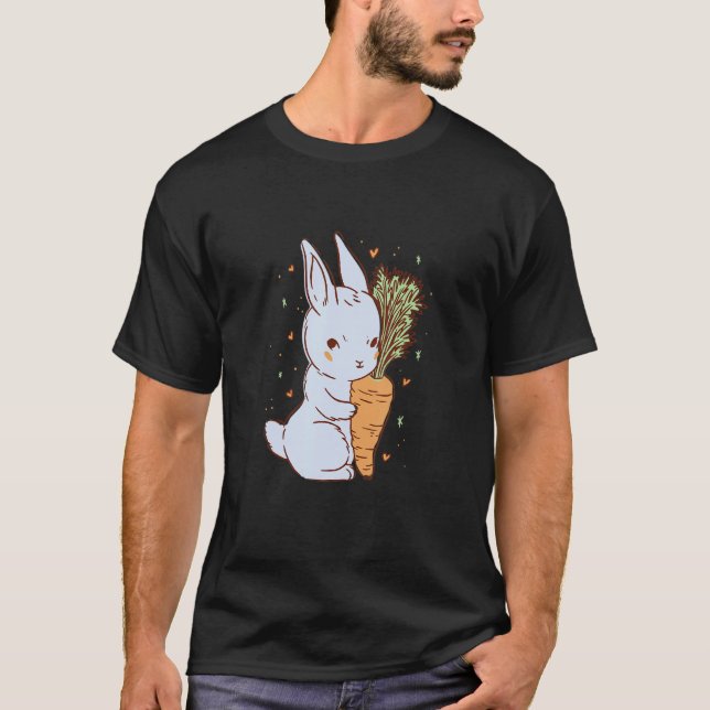Cute rabbit that hugs a carrot with hearts t shirt (Framsida)