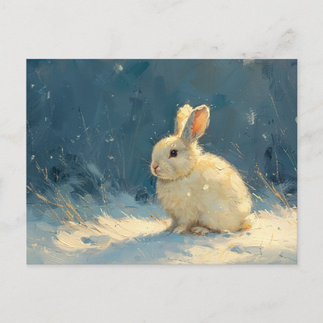 Cute Rabbit under vinter-Oljemålningen Vykort (Framsida)