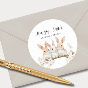 Cute Rabbit Watercolor Påsk Runt Klistermärke