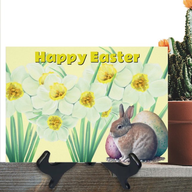 Cute Rabbit White Watercolor Daffodil Flowers Hälsningskort (Skapare uppladdad)