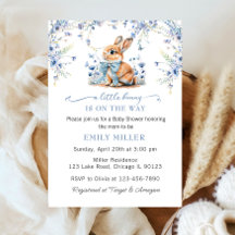 Cute Rabbit Wildblomma & Gingham Baby Shower Boy