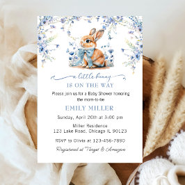 Cute Rabbit Wildblomma & Gingham Baby Shower Boy Inbjudningar