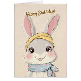 Cute Rabbit with Bandana Kids Birthday Invitation Hälsningskort