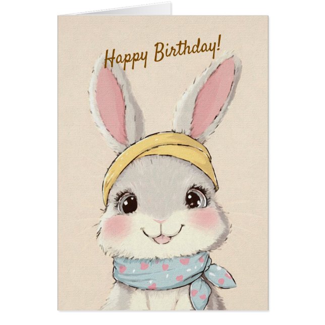 Cute Rabbit with Bandana Kids Birthday Invitation Hälsningskort (Framsidan)