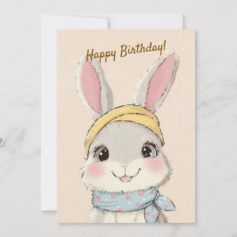 Cute Rabbit with Bandana Kids Birthday Invitation Inbjudningar