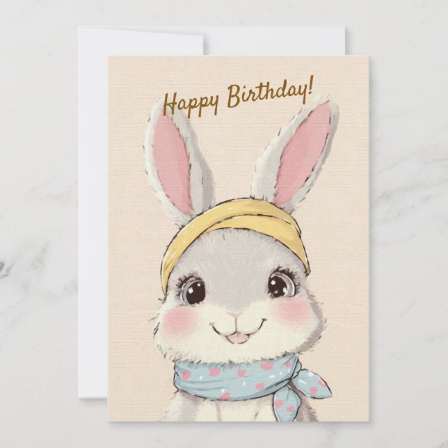Cute Rabbit with Bandana Kids Birthday Invitation Inbjudningar (Framsida)
