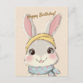Cute Rabbit with Bandana Kids Birthday Invitation Vykort