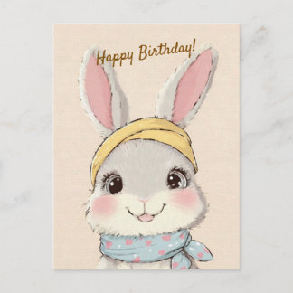 Cute Rabbit with Bandana Kids Birthday Invitation Vykort