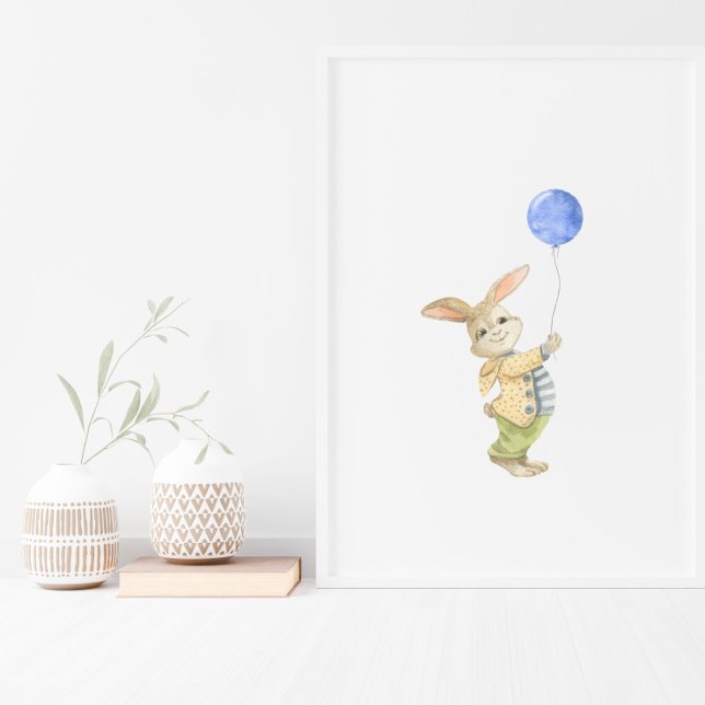 Cute Rabbit With Blue Balloon Nursery Poster (Skapare uppladdad)