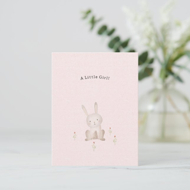 Cute Rabbit With Flowers Baby Girl Daughter Vykort (Stående Fram)
