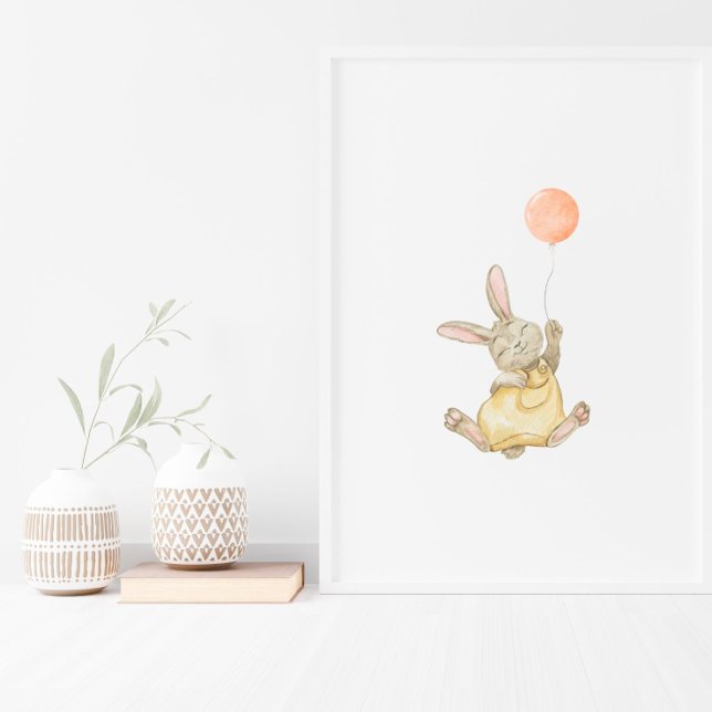 Cute Rabbit With Pink Balloon Nursery Poster (Skapare uppladdad)