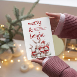 Cute Rabbits and Winter Merry and Bright Julkort