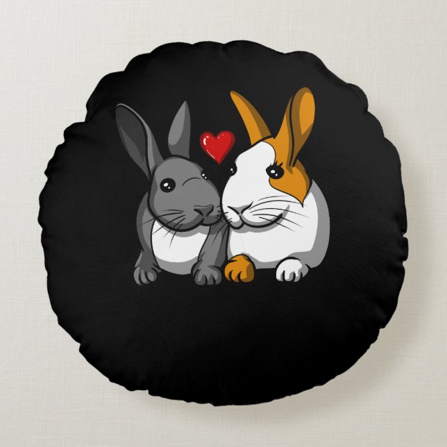 Cute Rabbits Bunny Animal Couple i Kärlek Rund Kudde (Framsidan)