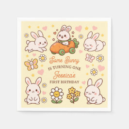 Cute Rabbits Floral Easter Kids' Birthday Party Pappersservett