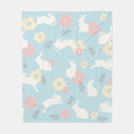 Cute Rabbits Flowers Mönster Fleecefilt