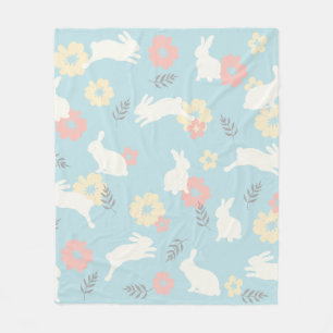 Cute Rabbits Flowers Mönster Fleecefilt