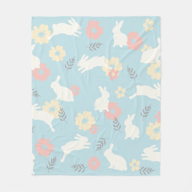 Cute Rabbits Flowers Mönster Fleecefilt (Framsidan)