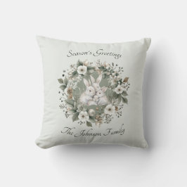 Cute Rabbits in a Floral Winter Wreath Kudde