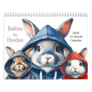 Cute Rabbits in Hoodies 2026 Calendar 12 Months Kalender