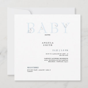 Cute Rabbits Light Blue Gingham Baby Shower Sq. Inbjudningar
