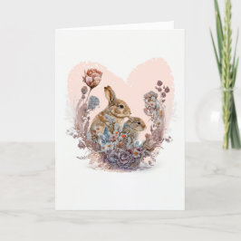Cute Rabbits med blommor Alla hjärtans dag Helgkort