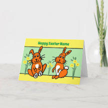 Cute Rabbits och Daffodils Påsk Card