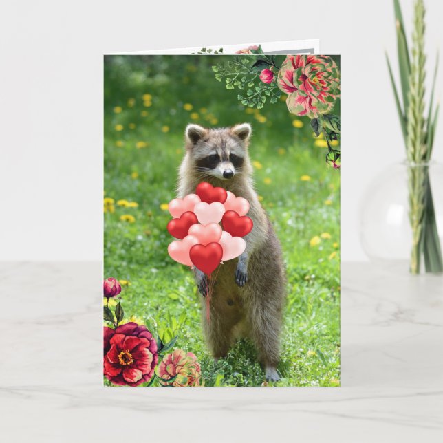 Cute Raccoon Animal Valentine Day Helgdag Kort (Framsida)