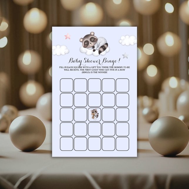 Cute Raccoon Baby Shower Game Bingo (Cute Raccoon Baby Shower Game Bingo)
