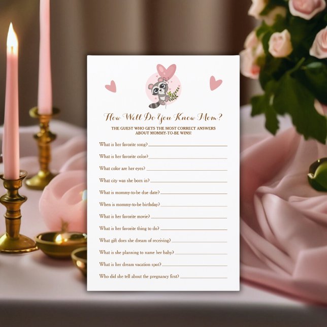 Cute Raccoon Baby Shower Game Känner du Mamma? (Cute Raccoon Baby Shower Game Do You Know Mom?)