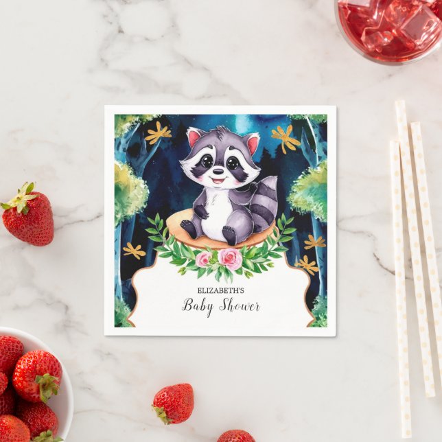 Cute Raccoon Baby Shower Pappersservett (Insitu)