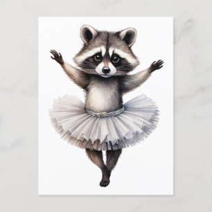 Cute raccoon ballerina dansballet helg vykort