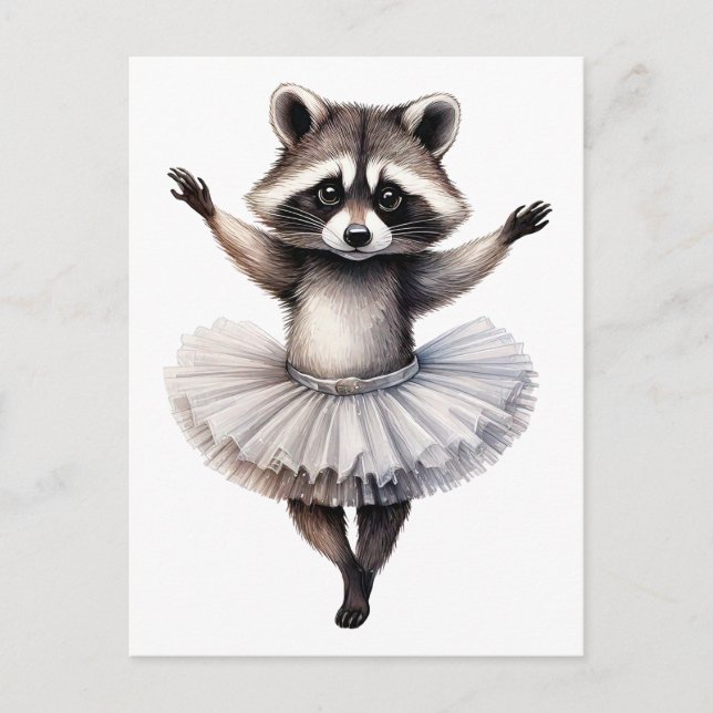 Cute raccoon ballerina dansballet helg vykort (Framsida)