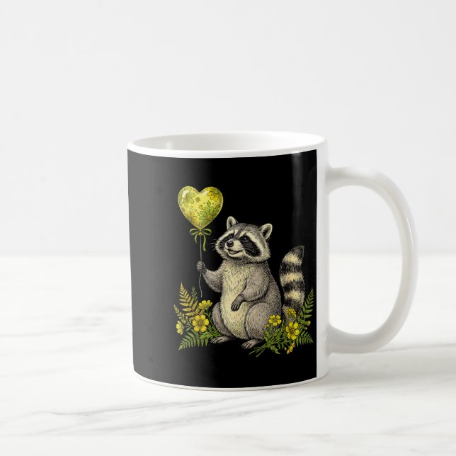 Cute Raccoon Balloon Heart Flowers Sweet Raccoon L Kaffemugg (Höger)