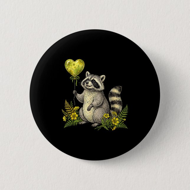 Cute Raccoon Balloon Heart Flowers Sweet Raccoon L Knapp (Framsida)