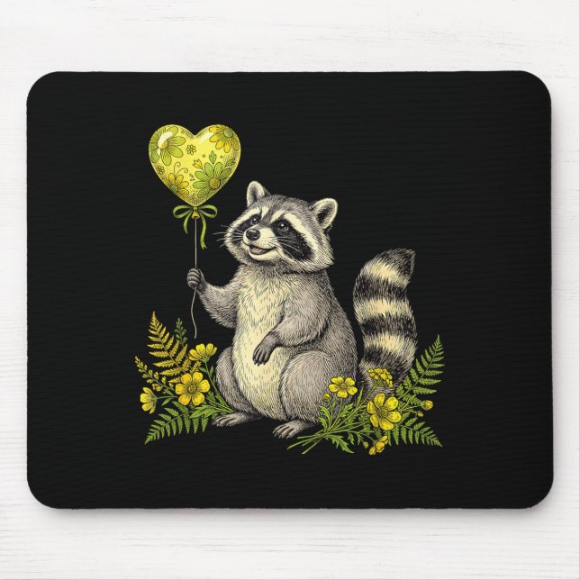 Cute Raccoon Balloon Heart Flowers Sweet Raccoon L Musmatta (Framsidan)