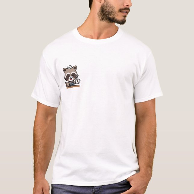 Cute Raccoon Barista Serving Coffee Cartoon T Shirt (Framsida)