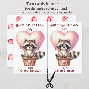 Cute Raccoon Barn Valentine Classroom-kort Vykort