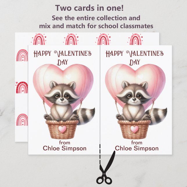 Cute Raccoon Barn Valentine Classroom-kort Vykort (Skapare uppladdad)