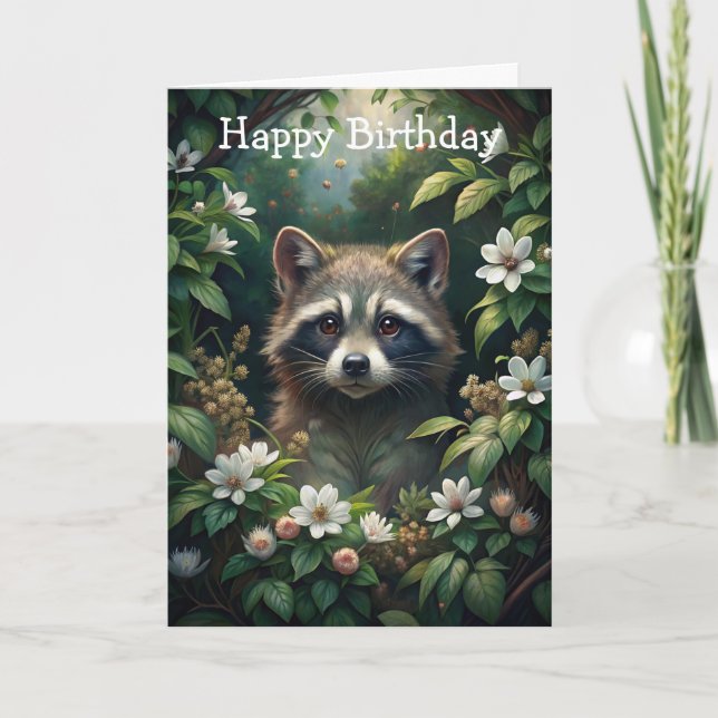 Cute Raccoon Birthday Card Kort (Framsida)